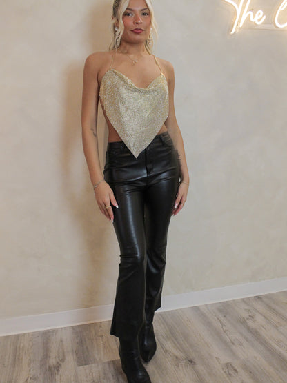 Faux Leather Ankle Length Pants 