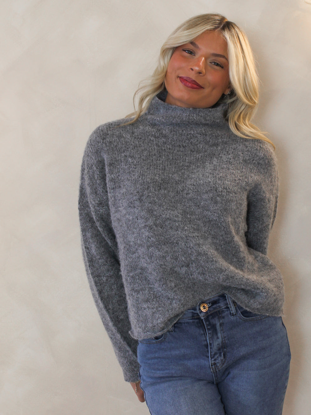 Grey cozy mock neck sweater