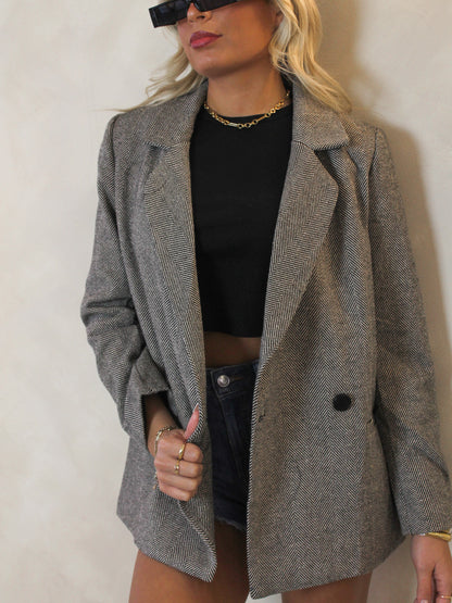 Grey, long line chevron blazer