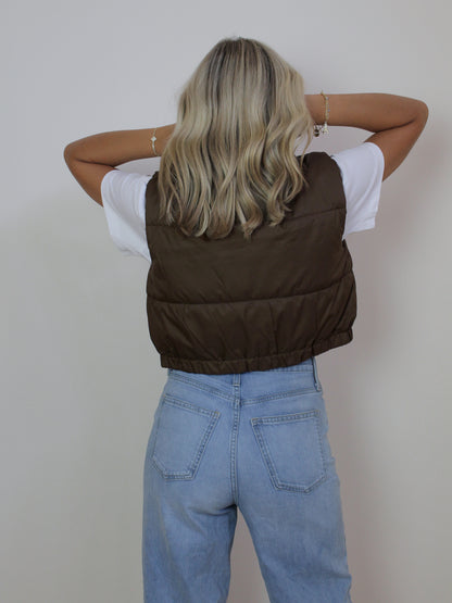 Brown Puffer Vest Back View