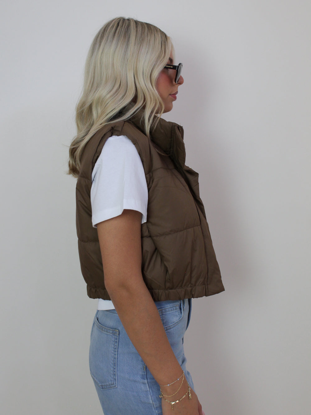 Brown Cropped Puffer Vest