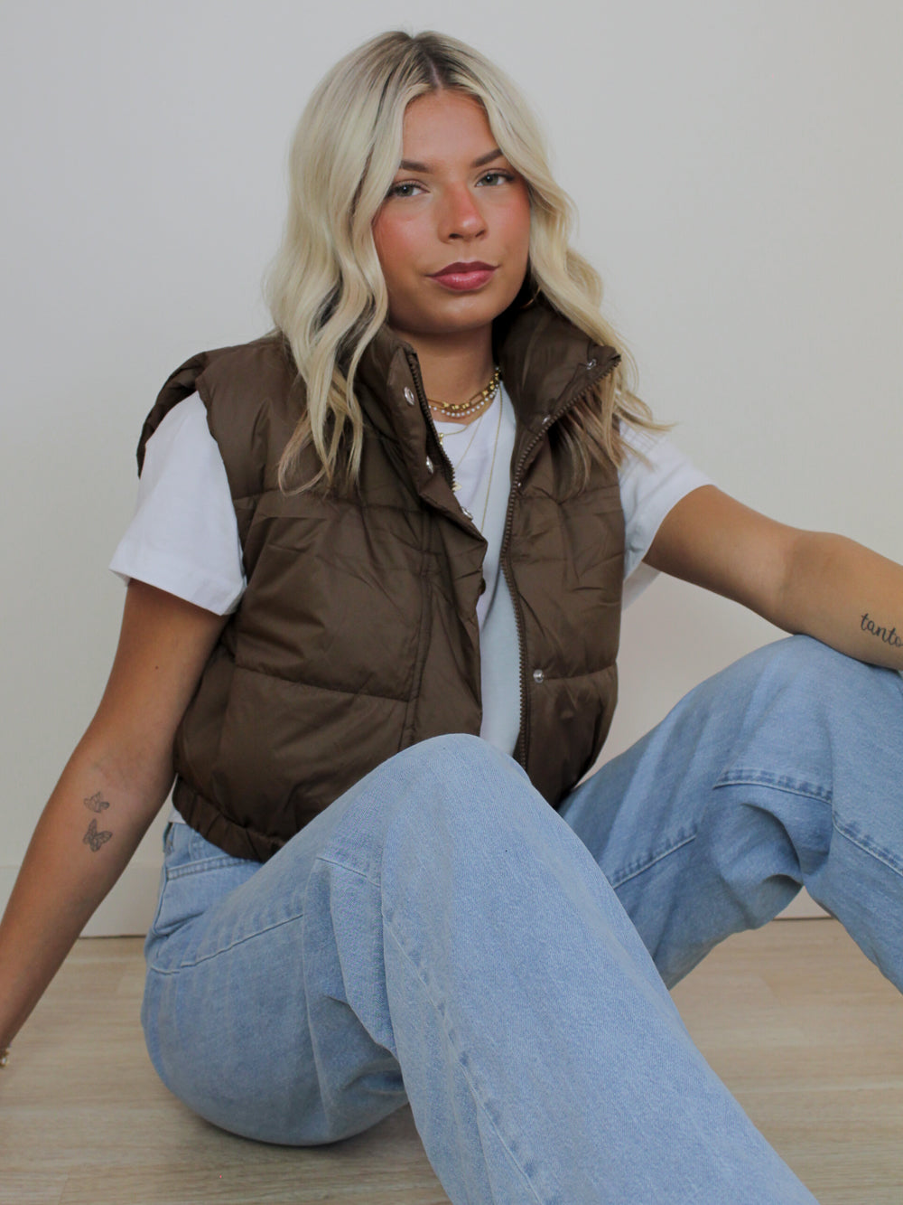 Brown Puffy Vest for Women 
