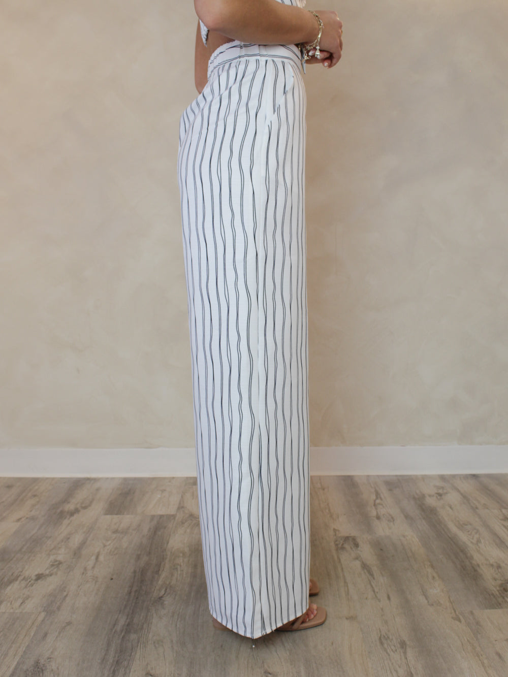 WOMENS WIDE LEG TROUSER PANTS WITH STRIPES 