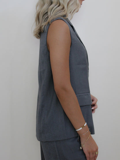 Grey Sleeveless Blazer Vest