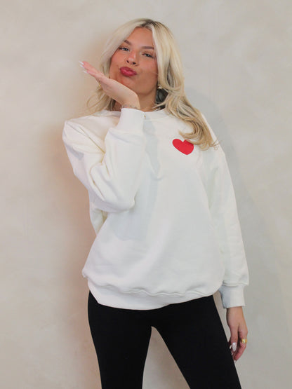 Cream Sweatshirt with Heart Graphic and I love You Baby On Back 