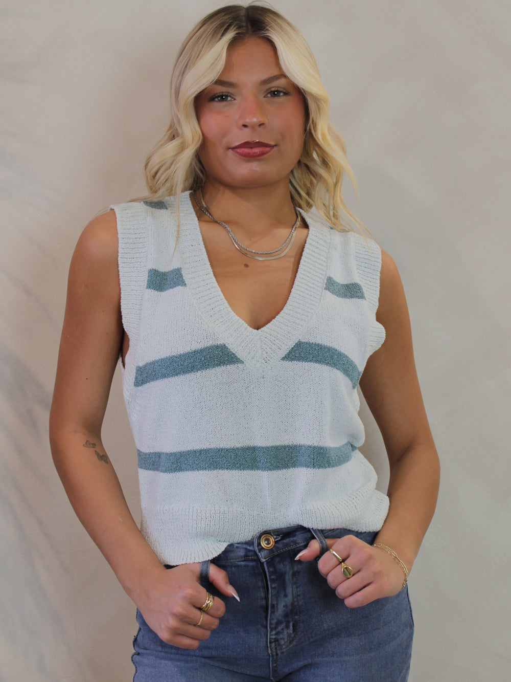 Mint Stripe Sweater Vest