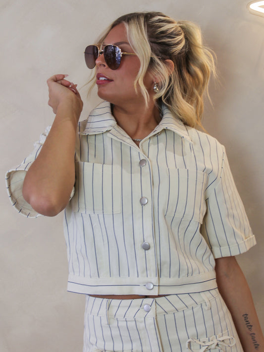 White & Blue Stripe Denim Top