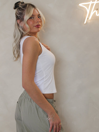 COMFY, WHITE, RIBBED TANK