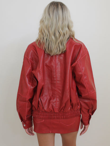 Oversized, Red leather jacket 