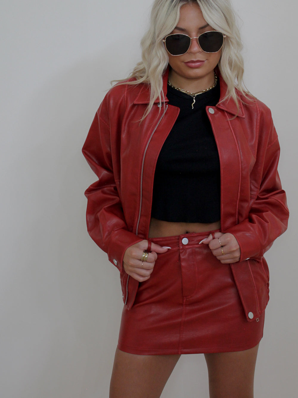 Red, Faux Leather Jacket