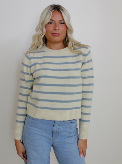 Cute Cream Sweater with light blue stripes 