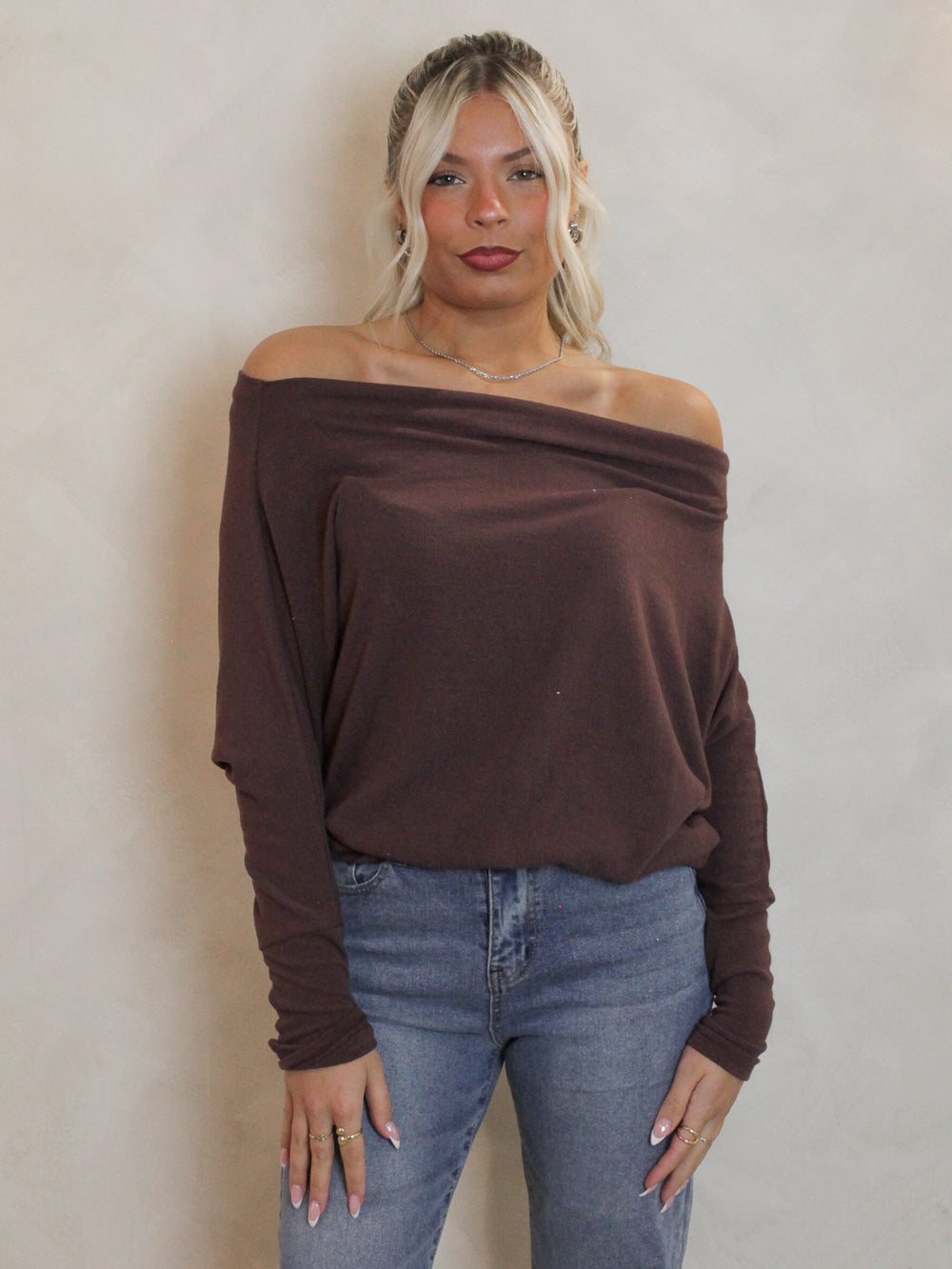 Deep Purple Off The Shoulder Top
