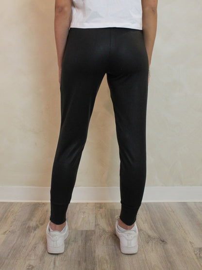 Coated Black Jogger Pants for women