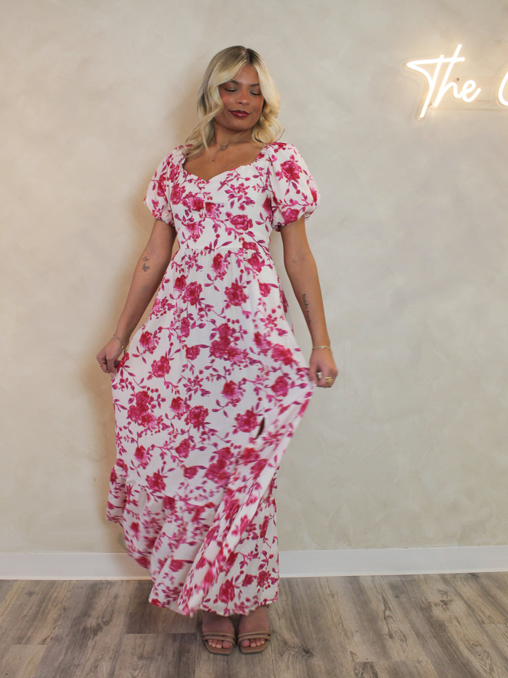 PINK FLORAL MAXI DRESS 