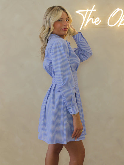 Steve Madden Pin Stripe Shirt Dress in Blue
