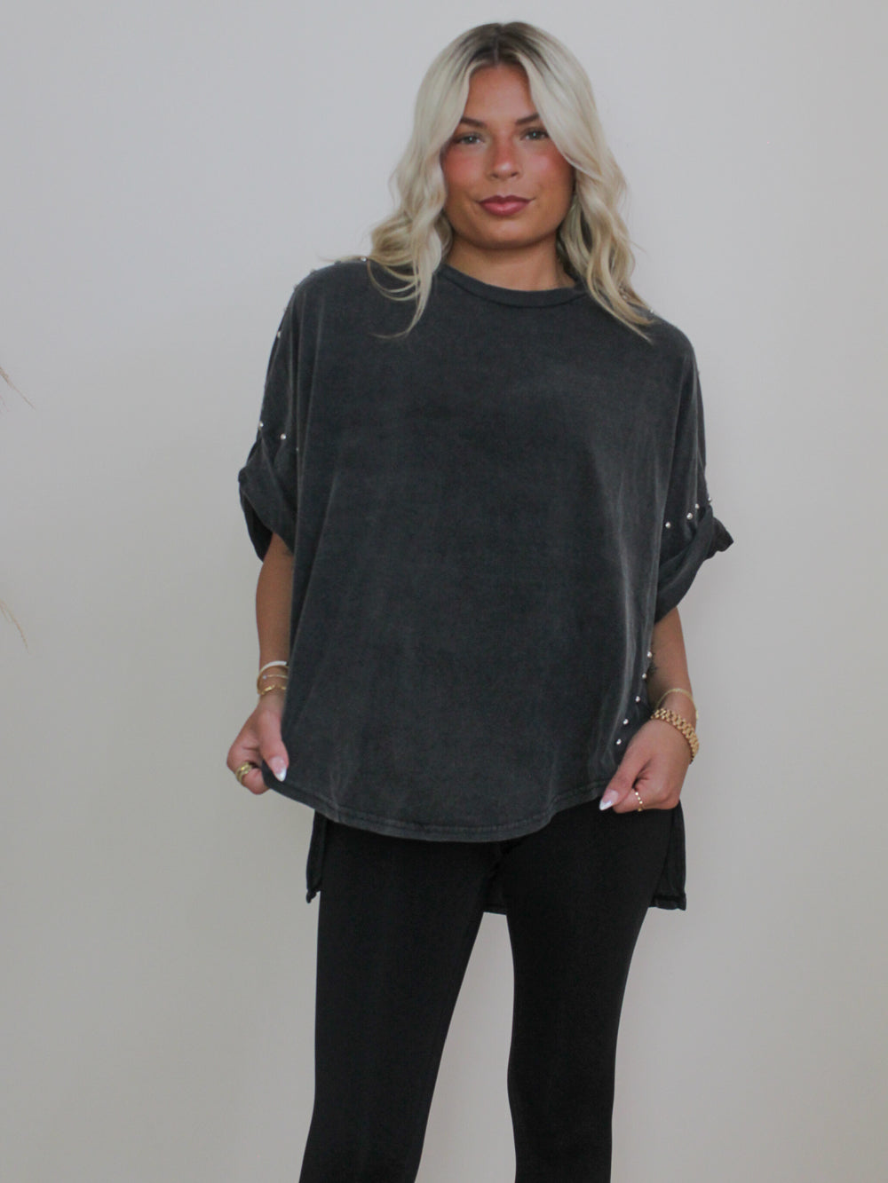 Vintage Oversized Tee with Studded Details 