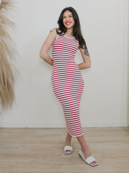 Red & White Striped Ribbed Dress | Fourth of July Outfit 