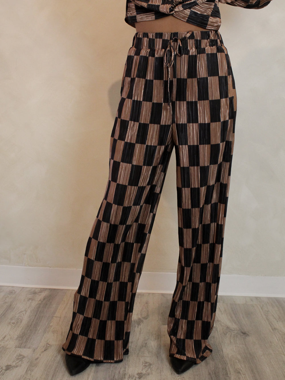 Black and Brown Plisse Pant