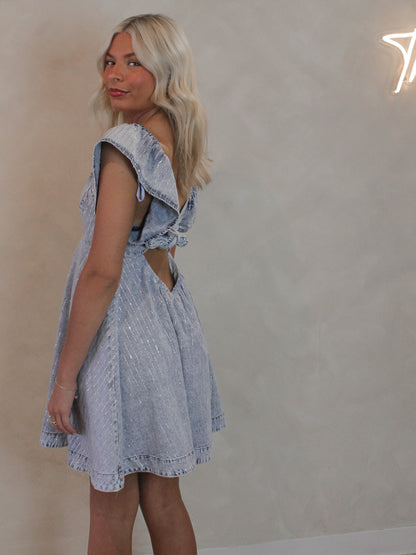 Cute Denim Dress with Sparkles - Nashville Outfits | Tailgate Outfit
