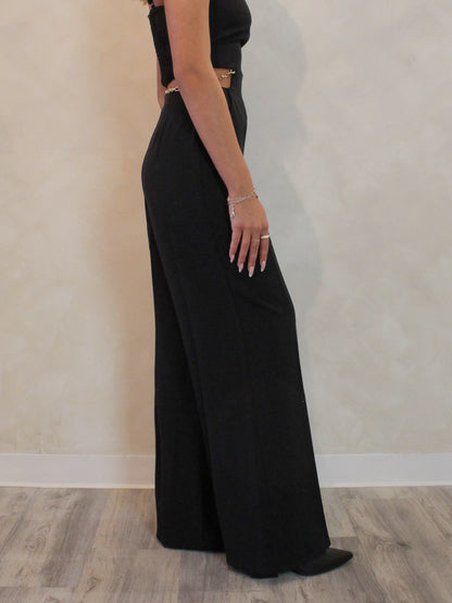 Black Wide Leg Trouser with Chain Belt 