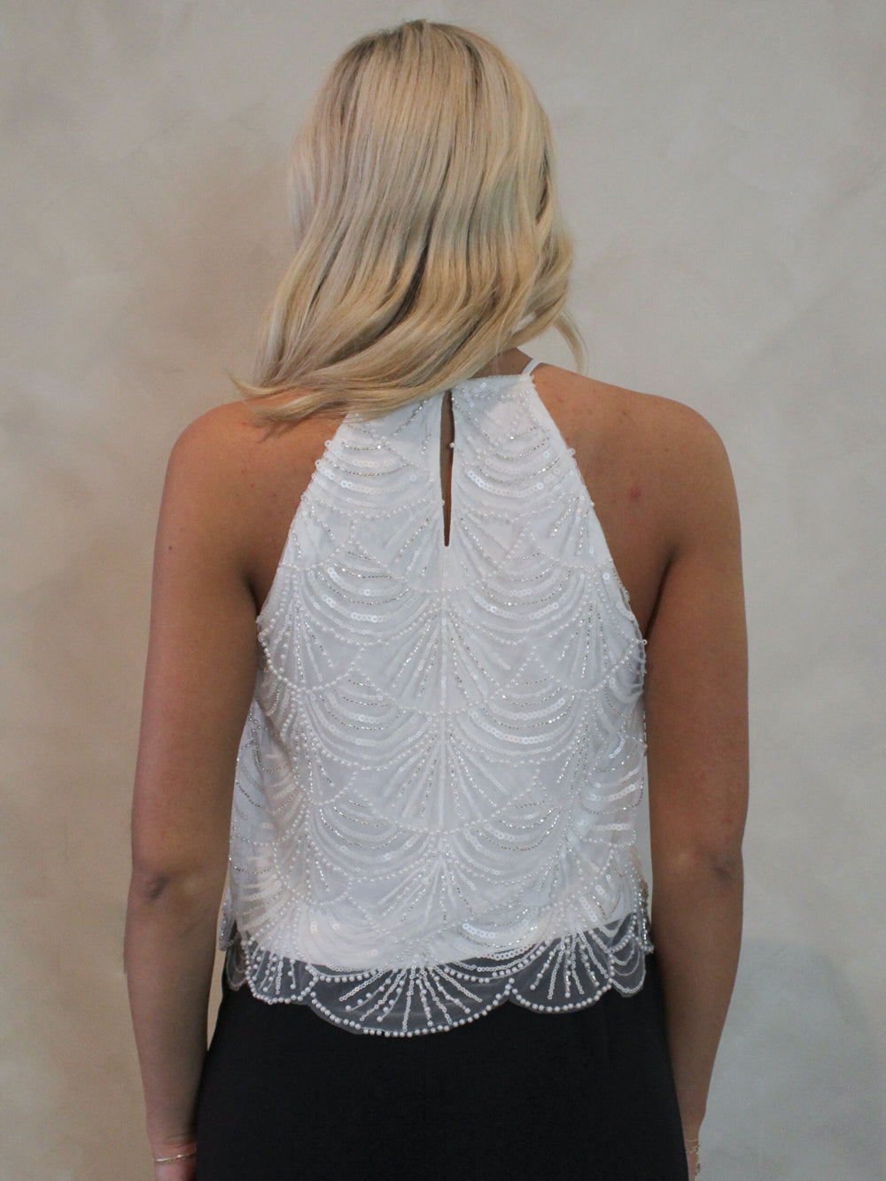 White Beaded Scallop Top for Brides  