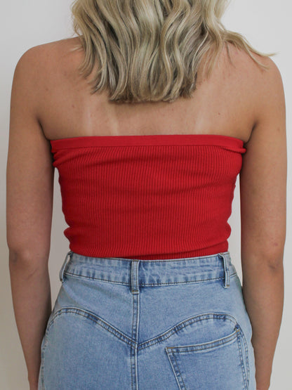 Red knit tube top 