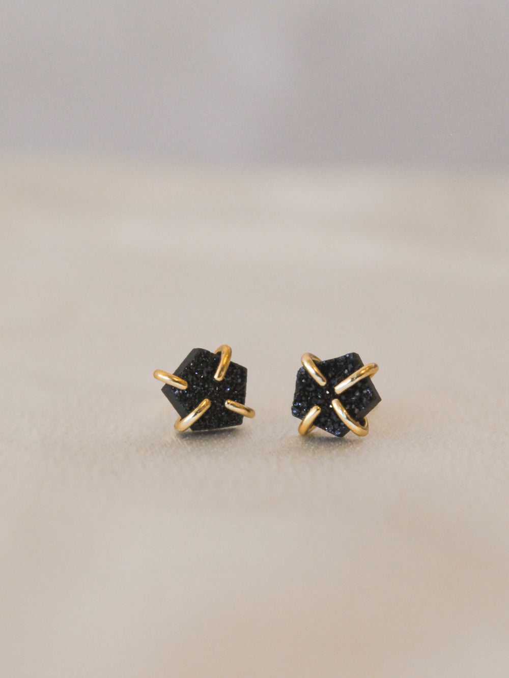 Black Druzy Stud Earring 
