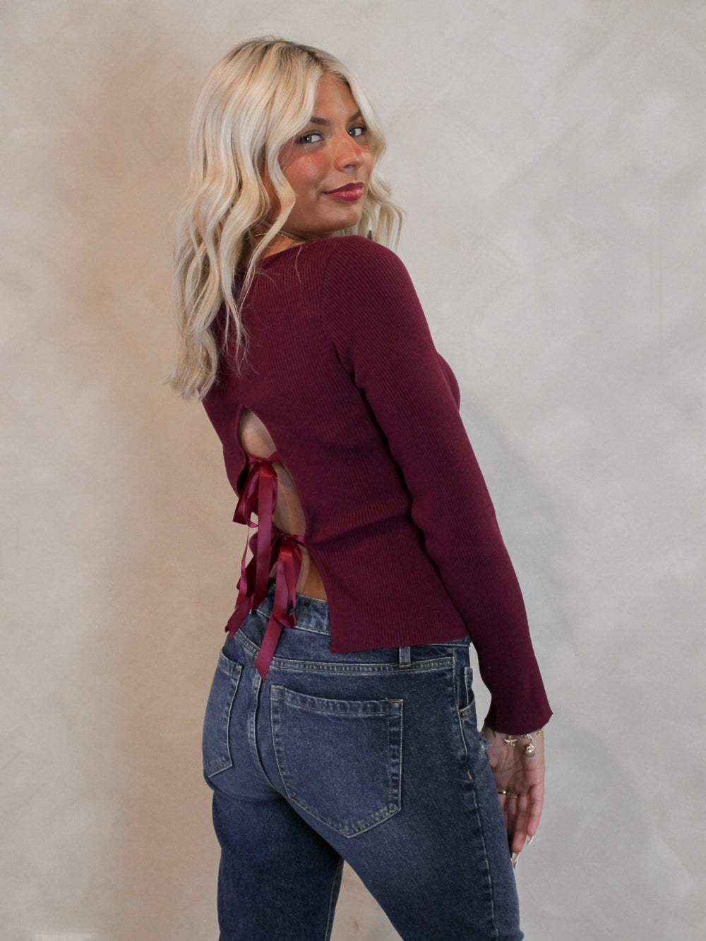 Burgundy Bow Back Sweater
