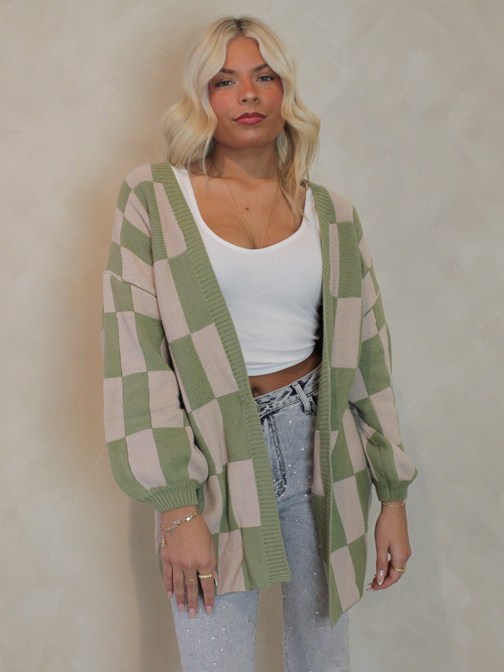 Green Checkered Cardigan
