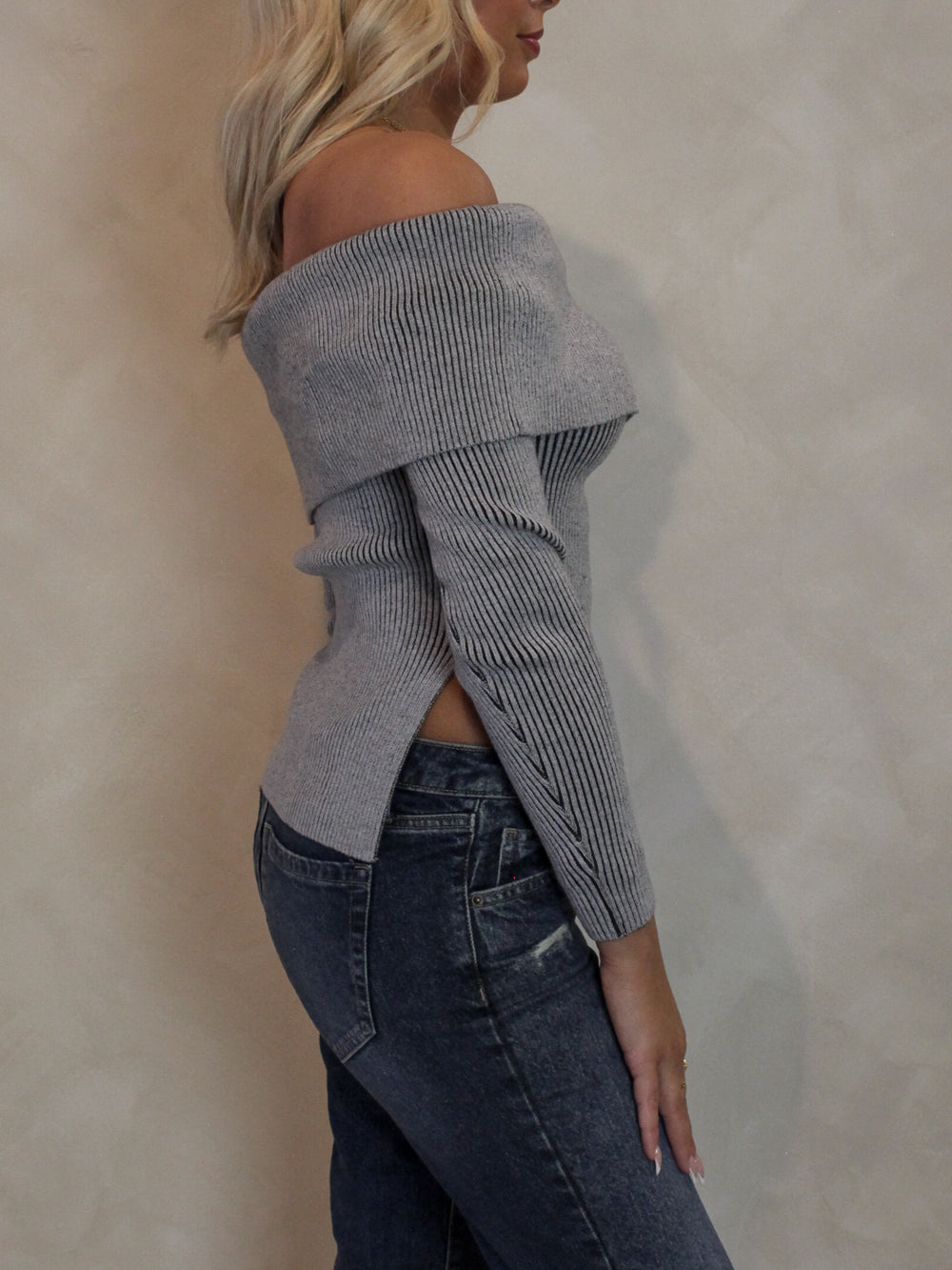 Grey Off The Shoulder Sweater