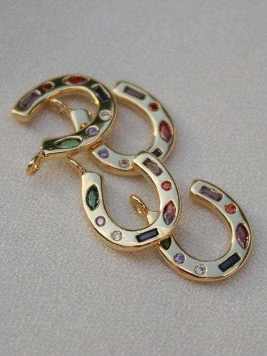 Gold Horseshoe Charm with Multicolored Gems