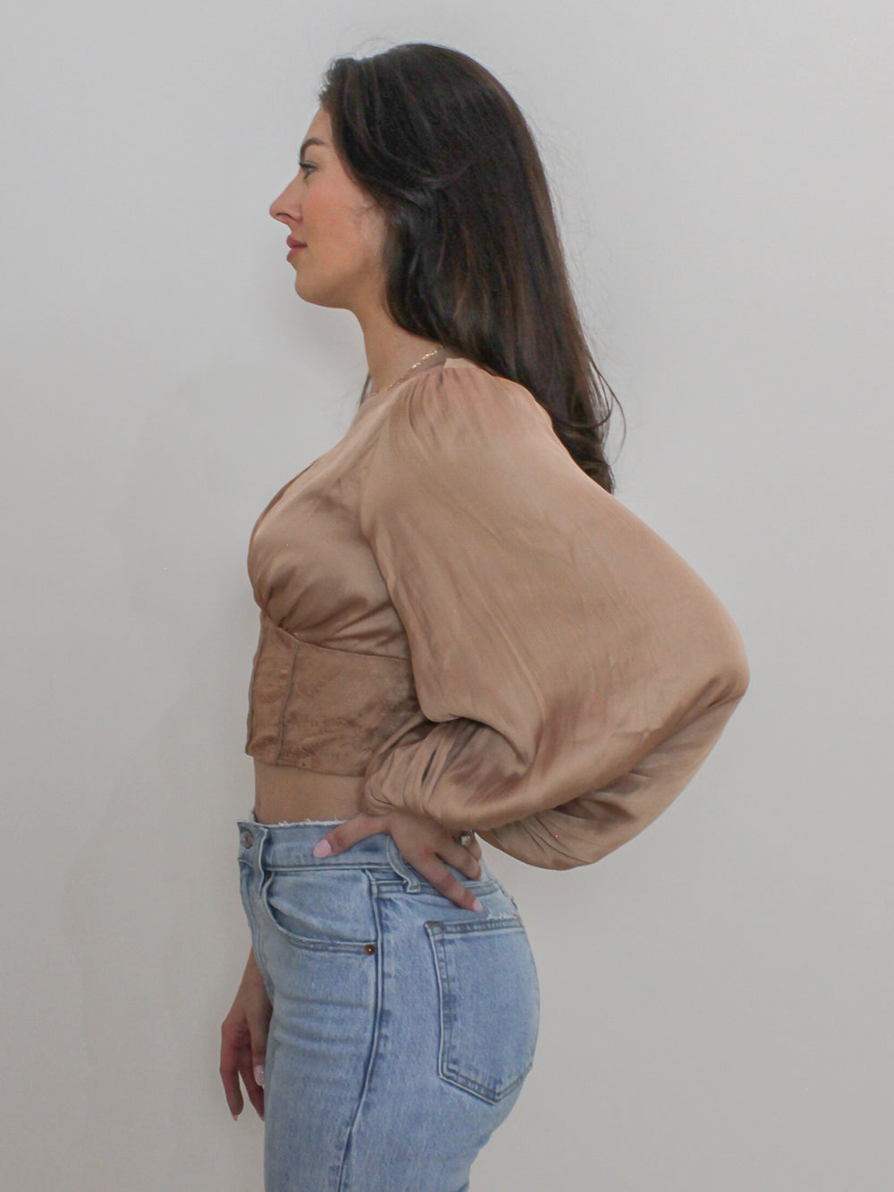 Silky Corset Top With Oversized Sleeves