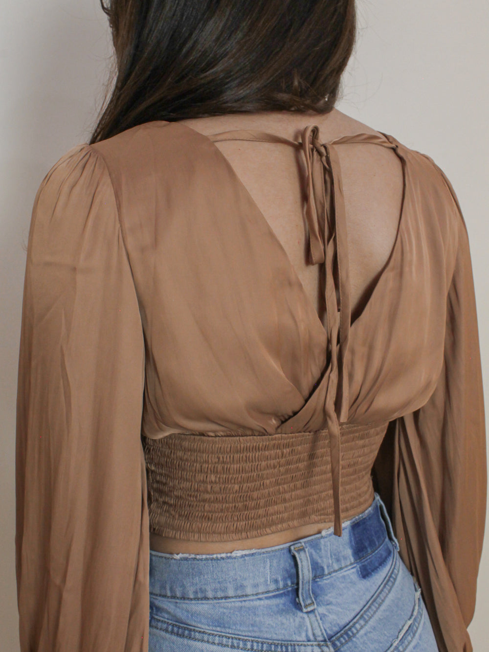 Brown Silky Top with Tie Back Detail