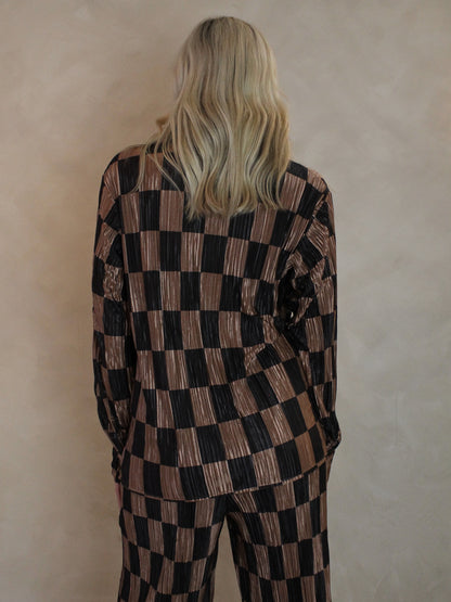 Black and Brown Plisse Top