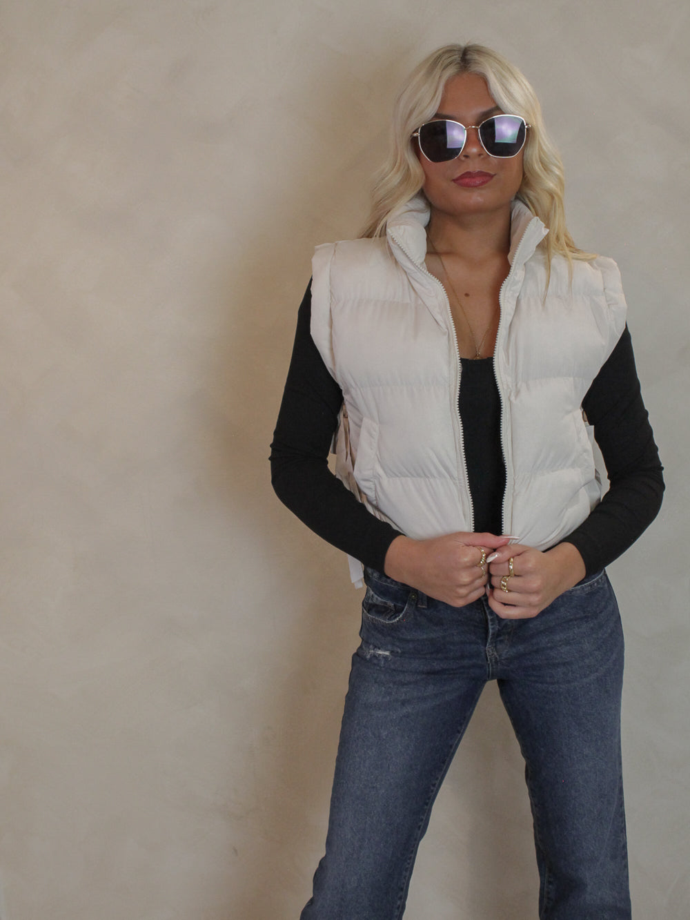 Cropped Puffer Vest with Side Bow Details 