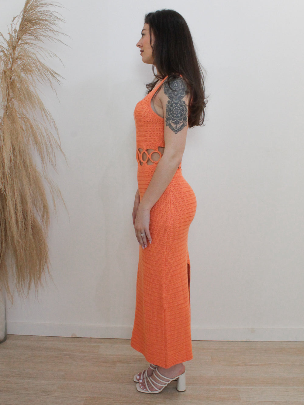 Bright Orange Knit Maxi Dress