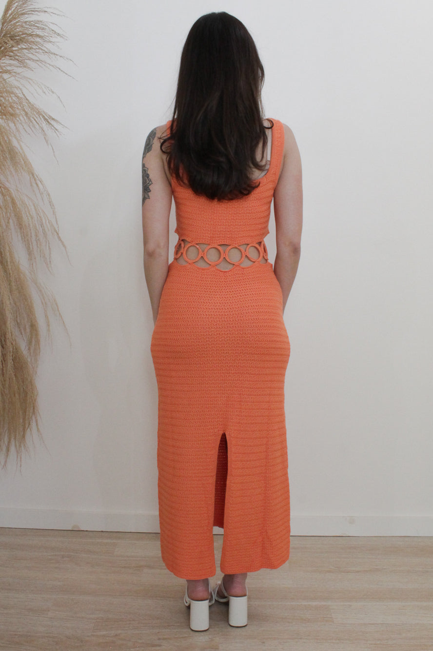 Orange Knit Maxi Dress with Back Slit