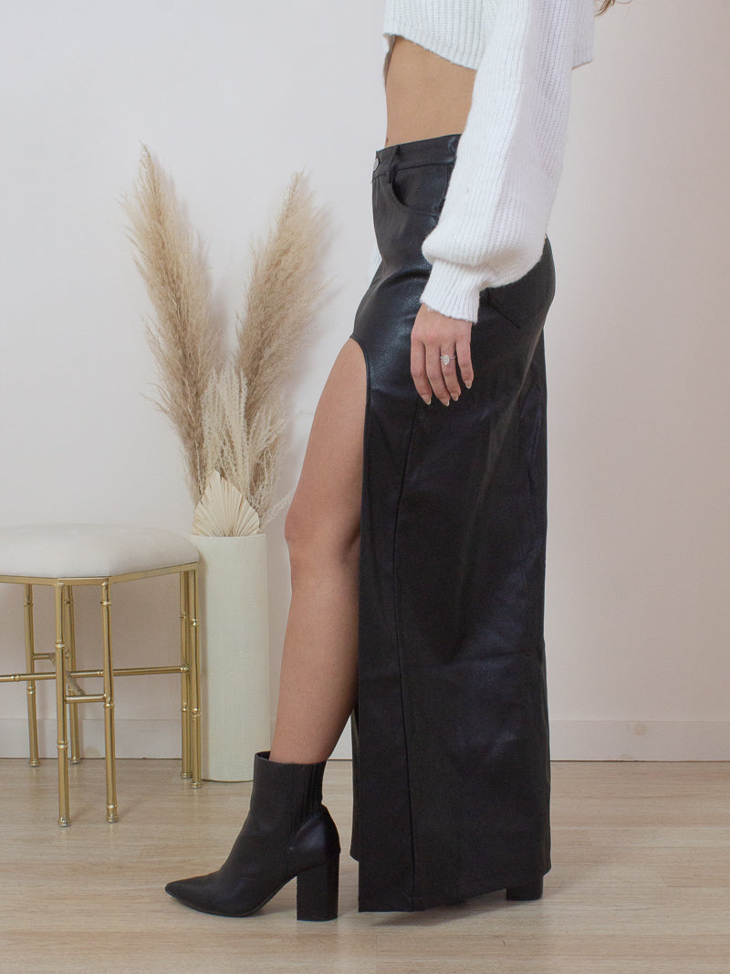 REBEL HIGH SLIT LEATHER MAXI