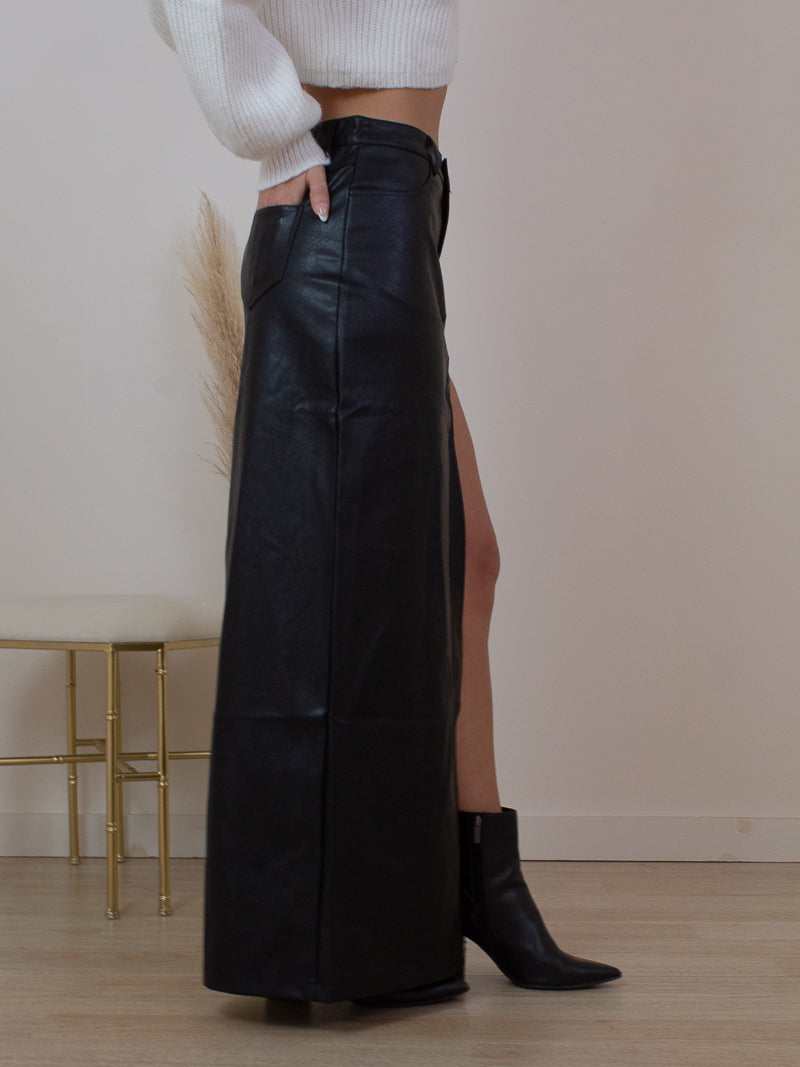 REBEL HIGH SLIT LEATHER MAXI