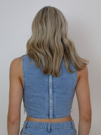 Denim vest top with zipper detail on the back 
