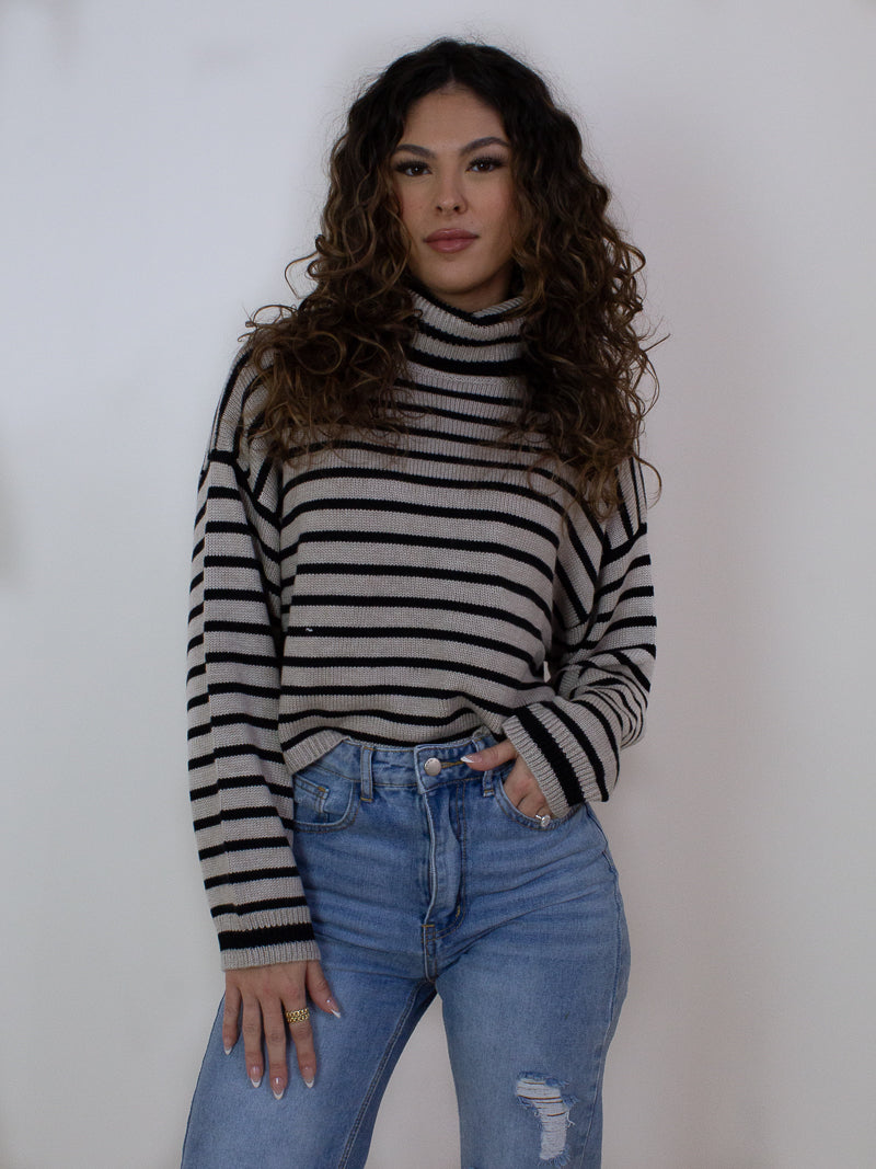 Black and on sale grey striped turtleneck