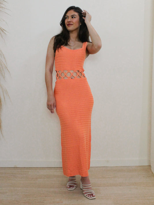 Orange Knit Cut Out Maxi Dress