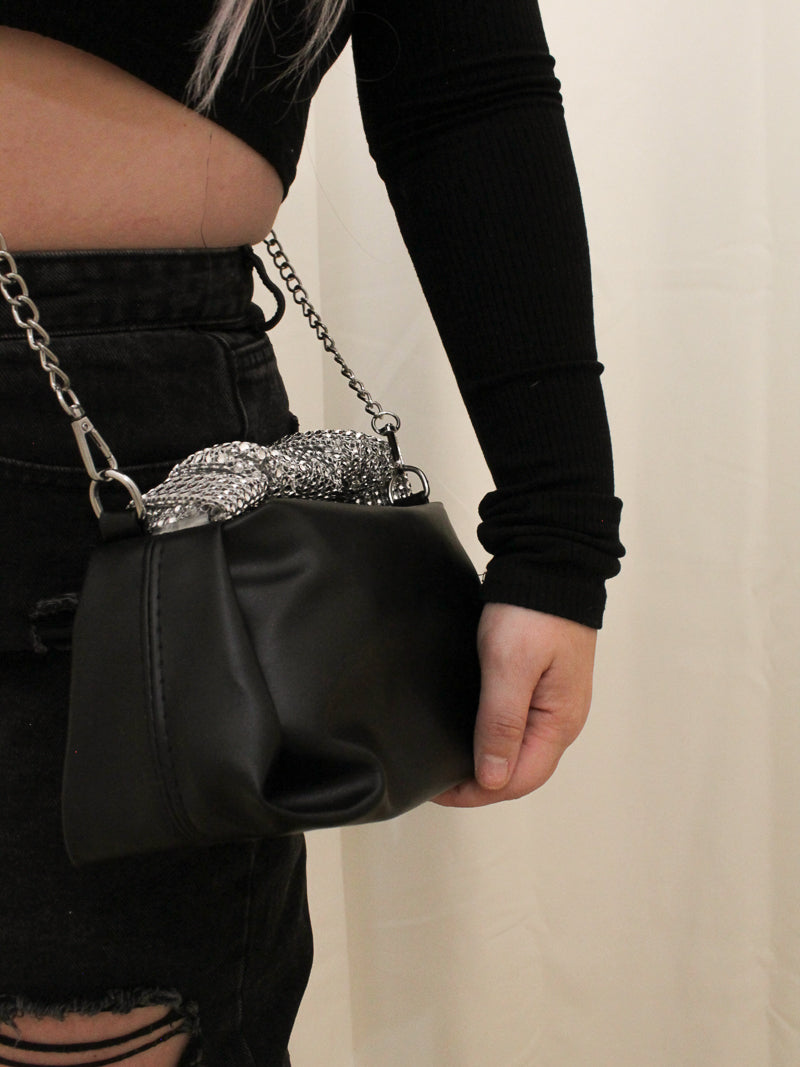 Black crossbody bag with silver online chain