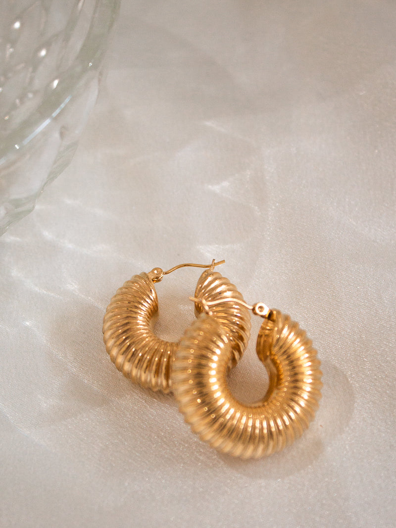 Gold Chunky Textured Hoops by Sahira Design | The Obcessory